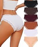 Knowyou Cotton Underwear for Women Cheeky Bikini Womens Underwear Pack Sexy Lace Wasit Hipster Brief Panties for Ladies-M