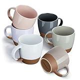 Morandi Color Ceramic Coffee Mugs Set of 6 (Large),18 oz Coffee Cups with Handle, Latte Mug, Big Mug for Women, Men, Great for Tea Hot Chocolate, Microwave Safe, Modern, Unique Style for Any Kitchen