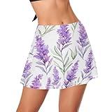 Watercolor Art Print Lavender Women's Swimsuit Bottoms, High Waisted Beach Skirt, Beach House Swim Skirts, M