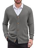 COOFANDY Men's Cardigan Sweater Long Sleeve Casual V Neck Button Down Knitted Sweater with Pockets Grey