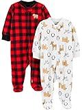 Simple Joys by Carter's Baby Holiday Fleece Footed Sleep and Play, Pack of 2, Buffalo Check/Forest Animals, Preemie