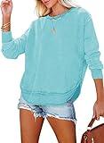 EVALESS Oversized Sweatshirt for Women Fall Fashion 2024 Ladies Lightweight Comfort Colors Crewneck Sweatshirts Casual Long Sleeve Side Split Tunic Tops for Women Trendy Sky Blue X-Large