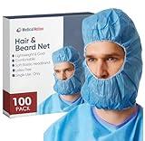 Medical Nation Hair Net and Beard Net | 100 Pack, Blue | Disposable Protective Hairnets and Beard Net Combo for Full Face, Hairnets Food Service, Disposable Hoods Perfect for Work, Lab, Cooking