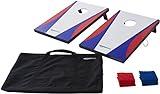 Amazon Basics Portable Wood Cornhole Board Set for Outdoor Play, Blue/Red