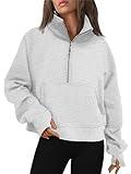 AUTOMET Womens Sweatshirts Half Zip Cropped Pullover Fleece Quarter Zipper Hoodies 2024 Fall Fashion Outfits Clothes Grey Large