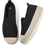 Shupua Womens Slip on Shoes Stylish Lace Casual Loafers Lightweight Platform Sneakers Comfortable Spring Flat Shoes for Office, Work (Black.us8)