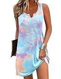 Ekouaer Women's Tank Nightgown V Neck Sleepshirts Soft Sleeveless Chemise Nightdress S-XXL, Blue Tie Dye, Medium