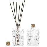MyGift Small Clear Glass Reed Diffuser Bottles, Vintage Embossed Apothecary Style Flower Bud Vases with Cork Lids, Set of 2