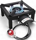 GasOne High Pressure Single Propane Burner - Outdoor Cooking with Heat Shield and Guard – Propane Burner Head for Camping, Tailgating, Seafood Boil, Home Brewing - Patent Pending