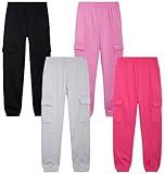 Real Love Girls’ Sweatpants – 4 Pack Active Basic Fleece Cargo Jogpants, Joggers or Flares (5-16), Size 14-16, Black/Pink/Heather Grey/Fuchsia