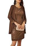 Women Sequin Dress Classic Two Piece Wedding Guest Dress for Mother Brown XL