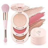 Color Nymph 3 Colors Contour Blush Highlighter Makeup Palette | 3-IN-1 Multi-Colored Shimmer & Matte Long-Lasting Travel-Friendly Make up Kit, Includes Brush & Mirror | Stacked Makeup Design (Purple)
