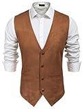 COOFANDY Men's Suede Leather Suit Vest Casual Western Vest Jacket Slim Fit Vest Waistcoat (Medium, TypeA-Brown)