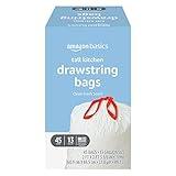 Amazon Basics Tall Kitchen Drawstring Trash Bags, Clean Fresh Scent, 13 Gallon, 45 Count (Previously Solimo)