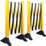 OranLite 2 Pack 8.5' Feet Yellow Black Expandable Barricades, Portable Temporary Safety Barriers with Heavy-Duty Rubber Base, Durable Plastic Retractable Flexible Crowd Control Stanchion Guard