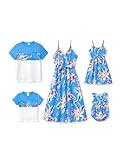 PATPAT Family Matching Hawaiian Outfits: Baby Girl Tropical Floral Sleeveless Romper - Mom and Daughter Dresses for Summer Vacation Beach Luau Cruise, Blue Tropical Hibiscus, Baby Girl, 6-9 Months