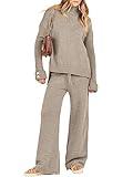 ANRABESS Women's 2 Piece Outfit Sweater Lounge Sets Long Sleeve Knit Pullover Wide Leg Pant Tracksuit Loungewear 2024 Fashion Medium