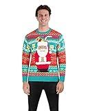 Holiday Hype Men's Festive Ugly Christmas Holiday Party Pull Over Sweater, Tiki Santa Drink Pocket, Large