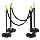 Red Carpet Ropes and Poles, Rope Safety Barriers with 5 ft Black Rope, Stainless Steel Barriers for Party, Museums, Wedding, Easy Connect Assembly, 4PCS