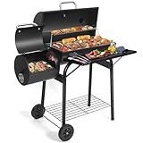 SUNLIFER Charcoal Grill Offset Smoker: Charcoal Barbecue Grills with Spacious Cooking Area | Barrel BBQ Grill and Smokers Combo for Outdoor Patio Backyard Camping and Parties