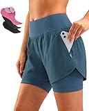 Women's Mountain Bike Shorts 4D Padded Cycling Riding Road Biking Bicycle Biker Cycle Padding UPF 50+ Shorts for Women Zipper Pockets(Blue Grey,XL)