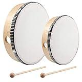 Nydotd 10 Inch & 8 Inch Hand Drum Kids Percussion Wood Frame Drum with Drum Stick Percussion Instruments Preschool Musical Education Children Performance Pro Hand Drum with Wooden Drum Beater