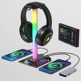 Gaming Headphone Stand PC Accessories - RGB Headset Stand with 2 USB Charger, Cool LED Headphone Holder PC Gaming Accessories Gift for Boys Men Gamers, Computer Game Hardware for Desk