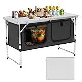 WildFinder Camping Table, Folding Camping Table with Storage, Lightweight & Portable, 3 Heights Adjustable Folding Table for BBQ, Camping, Picnic and Indoor Use, Grey