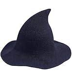 YouNuo Witch Hat for Women & Adults - Classic Halloween Knitted Wool Wizard Hat, Wide Brim Foldable Pointed Witches Cap for Party Masquerade Cosplay Costume Dress Up Accessories, Navy Blue