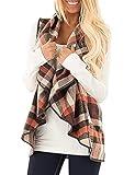 Unidear Womens Casual Slim Fall Sleeveless Plaid Down Vest Outdoor Vest Jacket with Pockets Brown 2XL