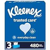 Kleenex Trusted Care Facial Tissues, 3 Flat Boxes, 160 Tissues per Box, 2-Ply (480 Total Tissues), Packaging May Vary