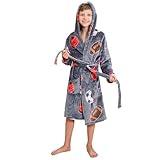 V.&GRIN Boys Fleece Robe, Hooded Plush Soft Fuzzy Bathrobe for Kids 3-14 Years（Sports 7-8