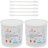 HOMEFOX Cotton Swabs Precision Pointed - 400 Count Pointy Organic Cotton Buds Double Side Tightly Wrapped Cotton Tips Paper Stick Soft Gentle Lint-Free Cruelty-Free, Pointy & Round (White)