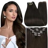 Full Shine Clip in Hair Extensions Human Hair Clip in Extensions Triple Weft Brazilian Hair Clip ins Dark Brown Hair Extensions Real Human Hair Clip ins Full Head 7 Pcs 18 Inch 120 G