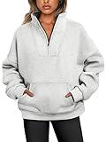 Trendy Queen Sweatshirts Half Zip Pullover Quarter Zip Oversized Hoodies Sweaters Comfy Fall Outfits 2024 Y2K Winter Clothes Grey M