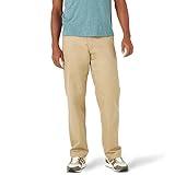 Lee Men's Total Freedom Stretch Relaxed Fit Flat Front Pant, Khaki, 36W x 30L