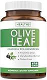 Super Strength Olive Leaf Extract Capsules - Vegan Non-GMO 750mg Olive Extract with 20% Oleuropein Antioxidant Supplement for Immunity Skin and Heart Health Support - Made in The USA (2 Month Supply)