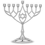 Traditional Classic Geometric Hanukkah Menorah 9" Silver Plated Chanukah Candle Minorah Fits Standard Hanukah Candles by Zion Judaica