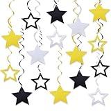 36Pcs Gold Black Silver Star Hanging Swirl Decorations Gold Stars Streamers Foil Swirls for Ceiling Decorations Graduation New Year Eve Supplies 2025Happy New Years Hollywood Theme Celebrations