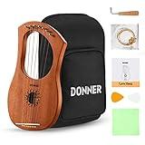 Donner Lyre Harp, 7 Metal Strings, Mahogany Body and Bone Saddle DLH-001 Lyre Harp for Beginner Kids with Tuning Wrench, Spare String Set, Black Gig Bag, Manual, Ancient Greece Style