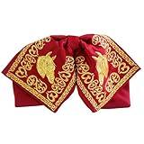 Magenta Textiles | Mexican Charro Embroidery Bow Tie for Men or Women with Elastic Band | (Red & Gold)