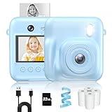 Kids Camera Instant Print, Dual-Lens Digital Camera for Kids Christmas Birthday Gifts, 48MP Selfie Instant Print Cameras with Print Paper, 32GB Card, Toddle Toy for Girls Boys Age 4 5 6 7 8 9 10(Blue)