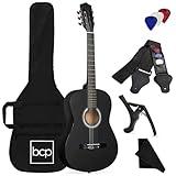 Best Choice Products 38in Beginner All Wood Acoustic Guitar Starter Kit w/Gig Bag, 6 Celluloid Picks, Nylon Strings, Capo, Cloth, Strap w/Pick Holder - Matte Black