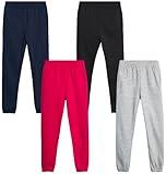 Real Love Girls' Sweatpants - 4 Pack Basic Active Fleece Joggers (Size: 7-16), Black/Navy/Heather Grey/Fuchsia, 10-12