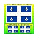 Quebec Flag, Canada Québec Province Fleurdelisé National Flag, Canadian 100mm (Approx. 3.9") Vinyl Bumper Sticker Decal x1 + 2 Bonus