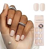 KISS imPRESS No Glue Mani Press On Nails, Color, 'Point Pink', Pink, Short Size, Squoval Shape, Includes 30 Nails, Prep Pad, Instructions Sheet, 1 Manicure Stick, 1 Mini File