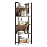 VASAGLE 5-Tier Bookshelf, Book Shelf, Industrial Bookcase, with Steel Frame, for Living Room, Home Office, Bedroom, 9.4 x 24.4 x 65 Inches, Rustic Brown and Black ULLS025B01