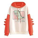 Meikosks Women's Dinosaur Sweatshirt Long Sleeve Splice Tops Cartoon Cute Hoodies Teens Girls Casual Pullover (Orange, X-Large, x_l)