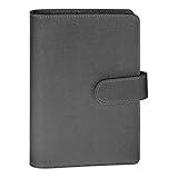 Antner A6 Notebook Binder Refillable 6 Ring Budget Binder Cover for A6 Refill Paper, PU Leather Budget Planner Organizer with Magnetic Buckle, Loose Leaf Personal Planner, Glitter Black
