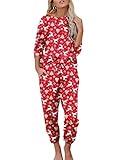 Ekouaer Womens Pajamas Set Long Sleeve Loungewear Soft Lounge Set Joggers with Pockets,Medium,Red Christmas